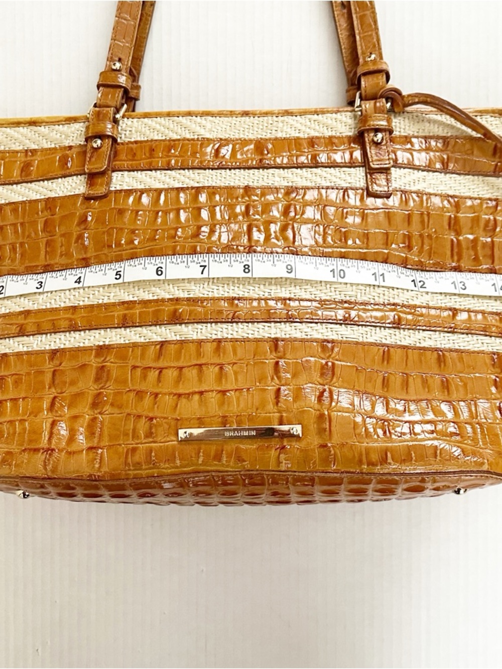 Brahmin Medium Asher Whiskey Raffia Tote - Picture 10 of 14